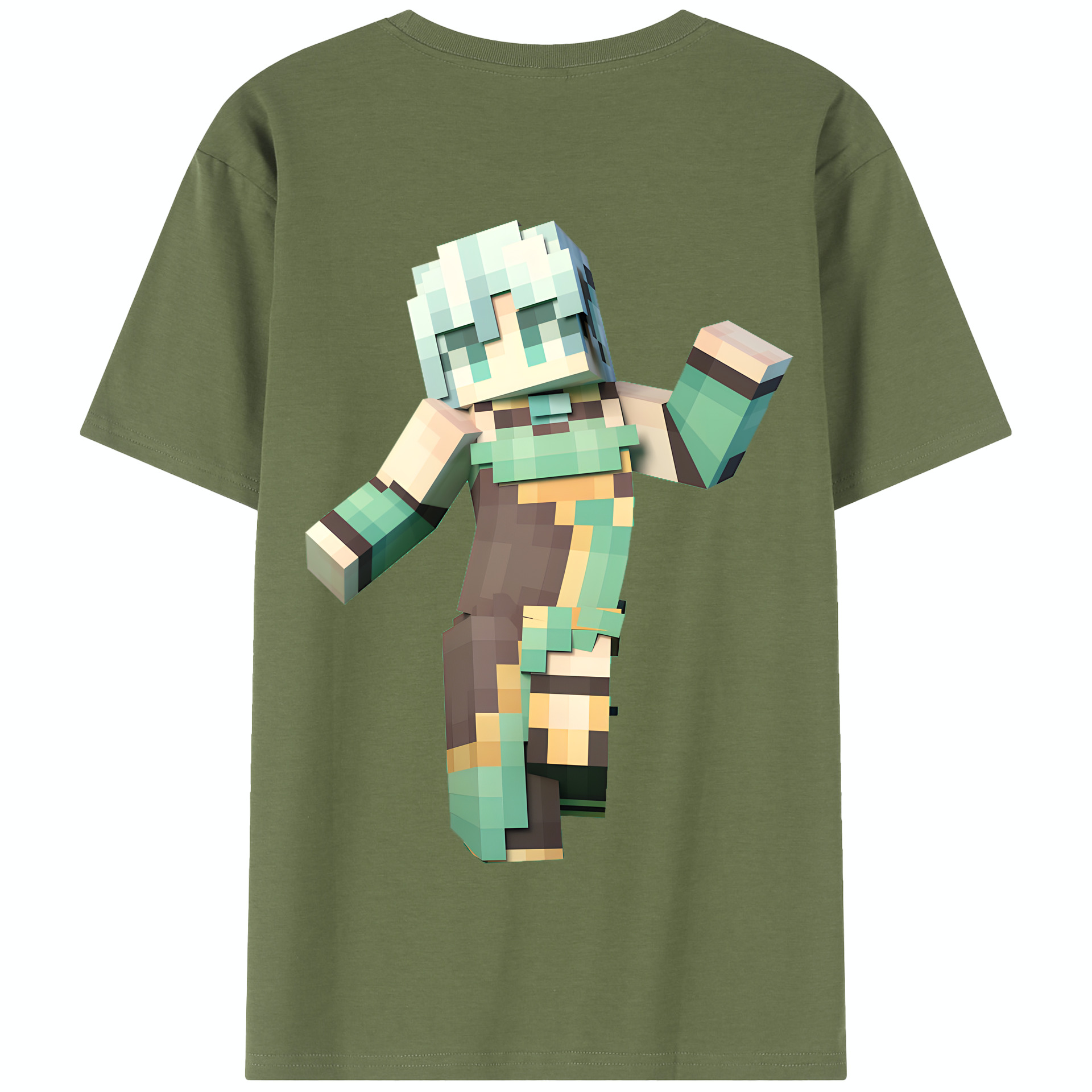 （画像用） マインクラフト ブロックの世界 Minecraft MC Block world 綿100％半袖Tシャツ（背面プリント）